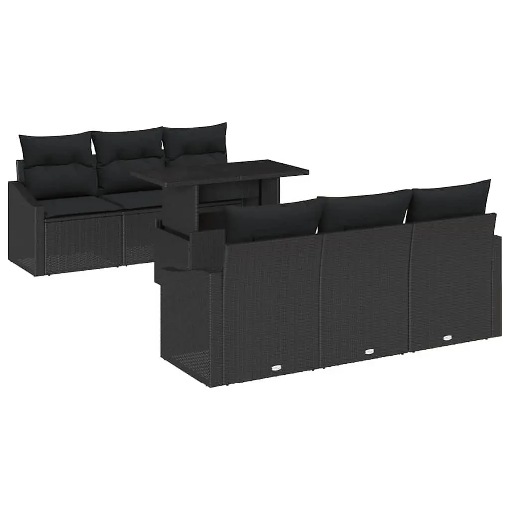 7-Piece Black Rattan Sofa Set with Storage