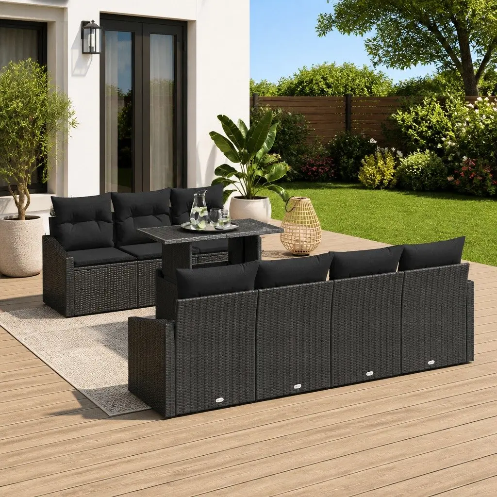 Outdoor Garden Sofa Set Modular Seating 8 Pieces Black
