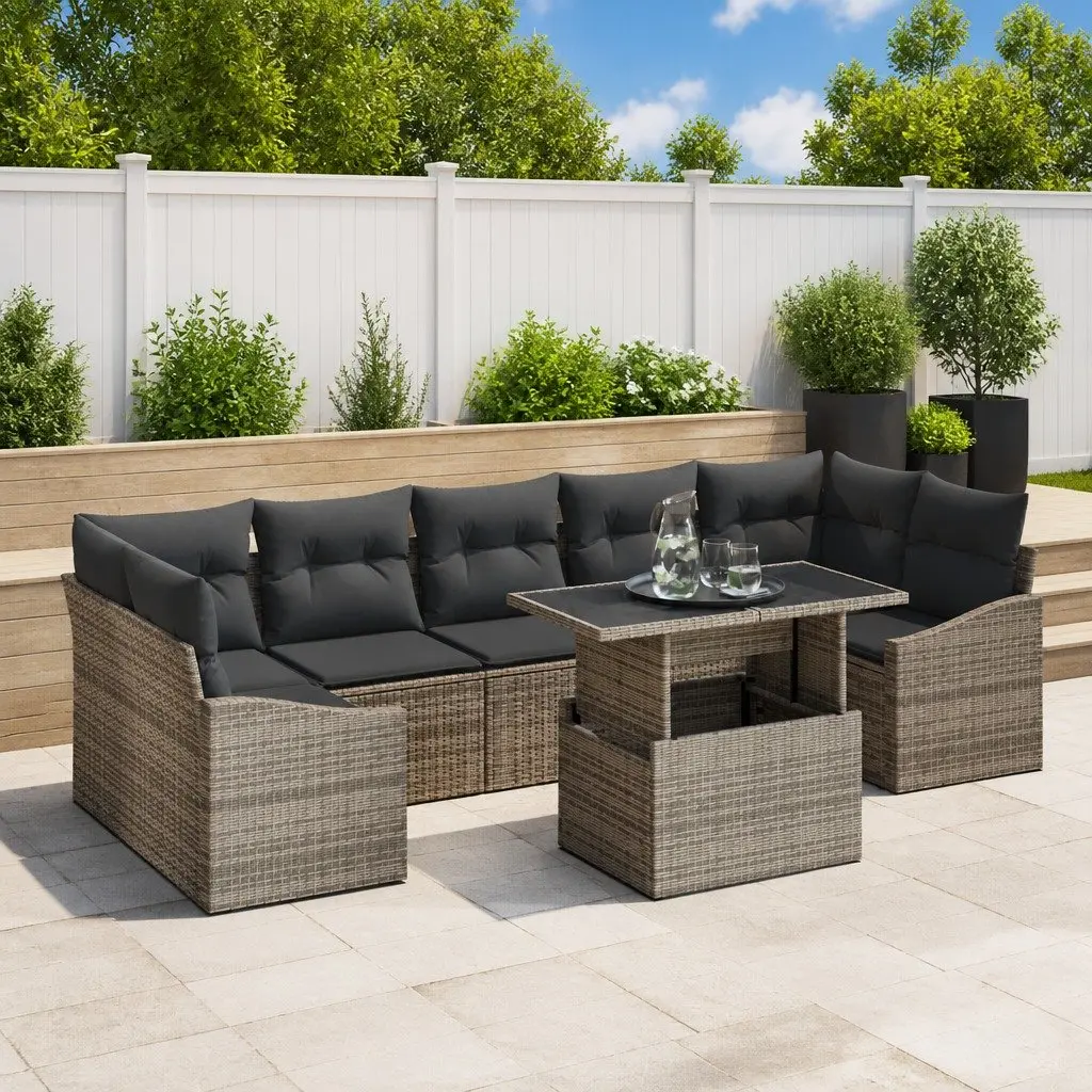 Outdoor Sofa Set Modular Garden Furniture 8 Piece Grey Poly Rattan Seating