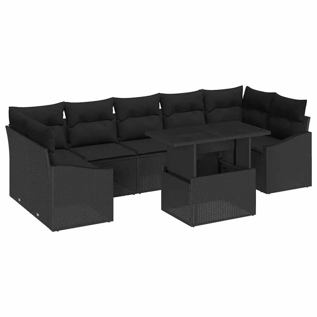 Outdoor Sofa Set Modular Garden Seating 8 Piece Black Poly Rattan with Cushions