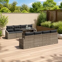Modular Garden Sofa Set 7 pcs Grey Poly Rattan Outdoor Seating with Cushions