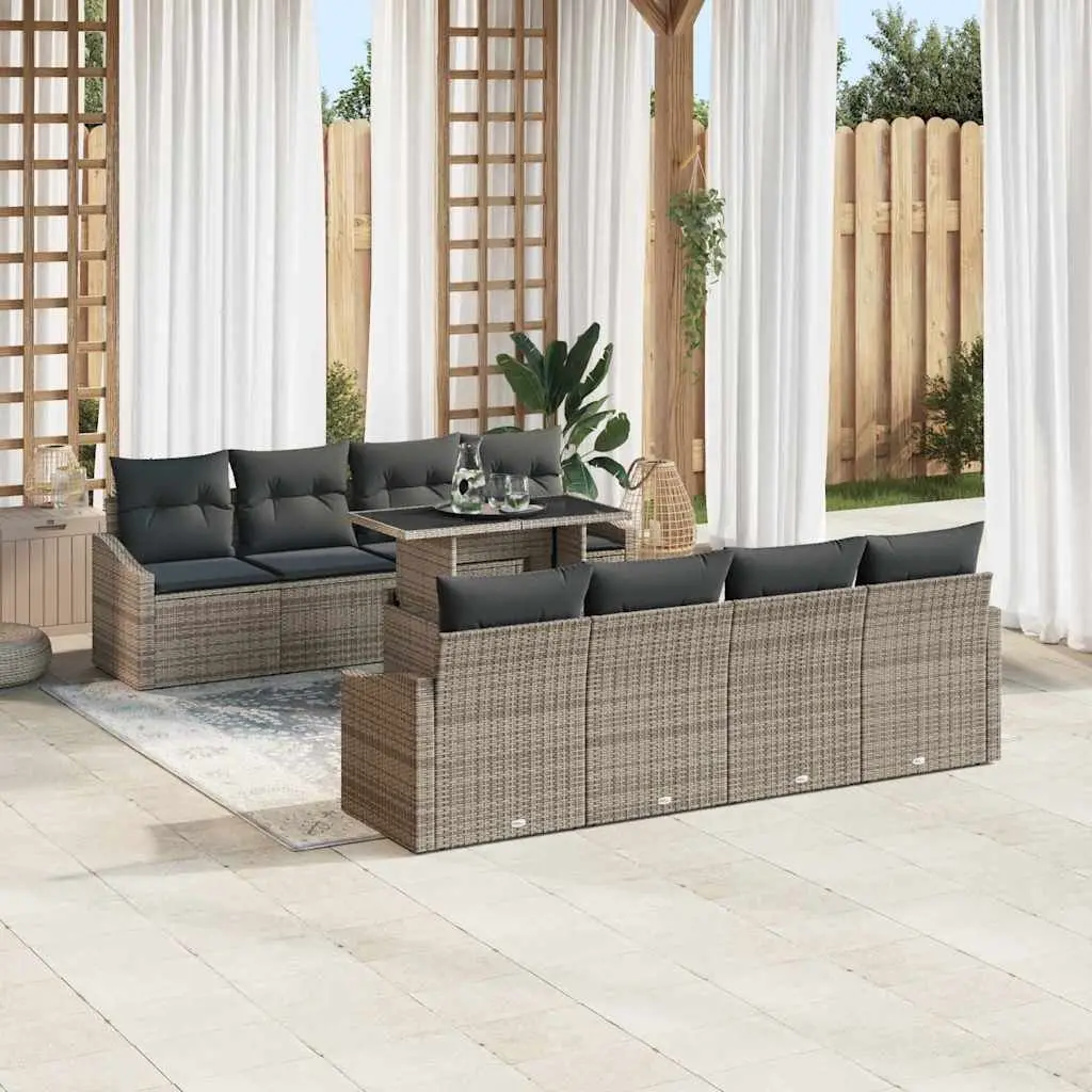Modular Garden Sofa Set 7 Piece Outdoor Seating Grey Poly Rattan with Cushions