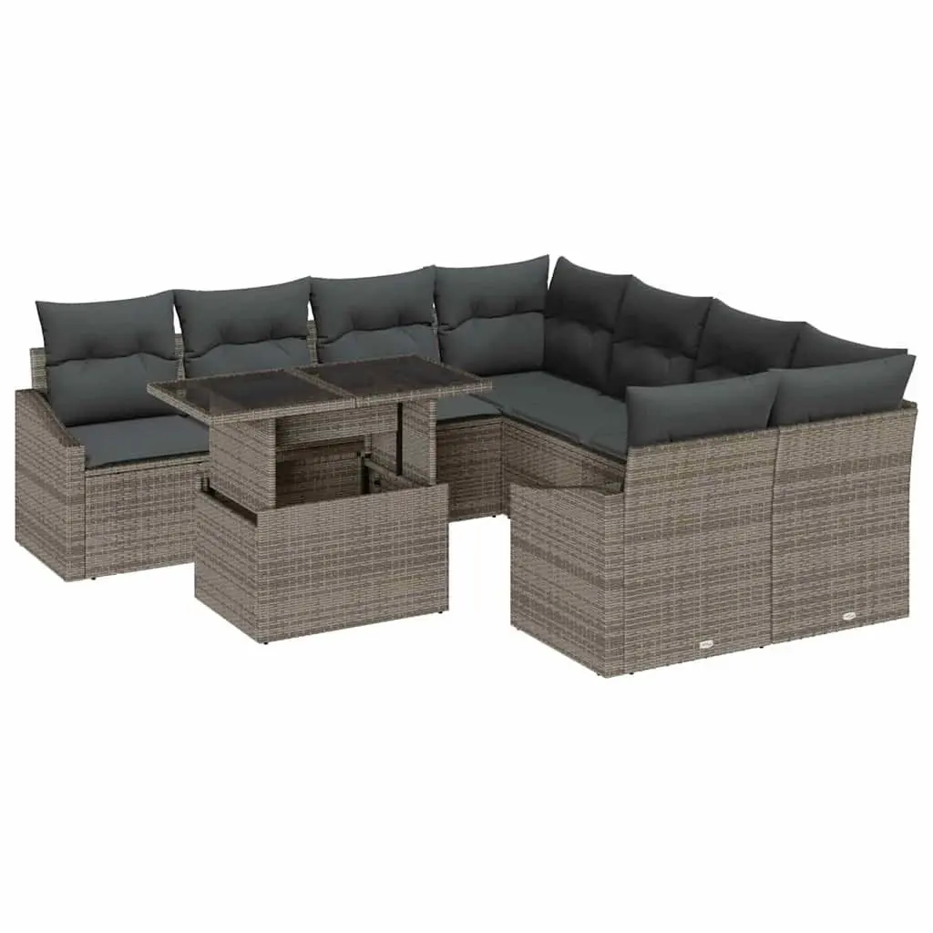 Modular Garden Sofa Set 9 Piece Outdoor Seating Grey Poly Rattan