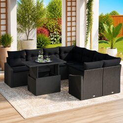 Outdoor Garden Sofa Set 9 Pcs Modular Black Poly Rattan Patio Seating With