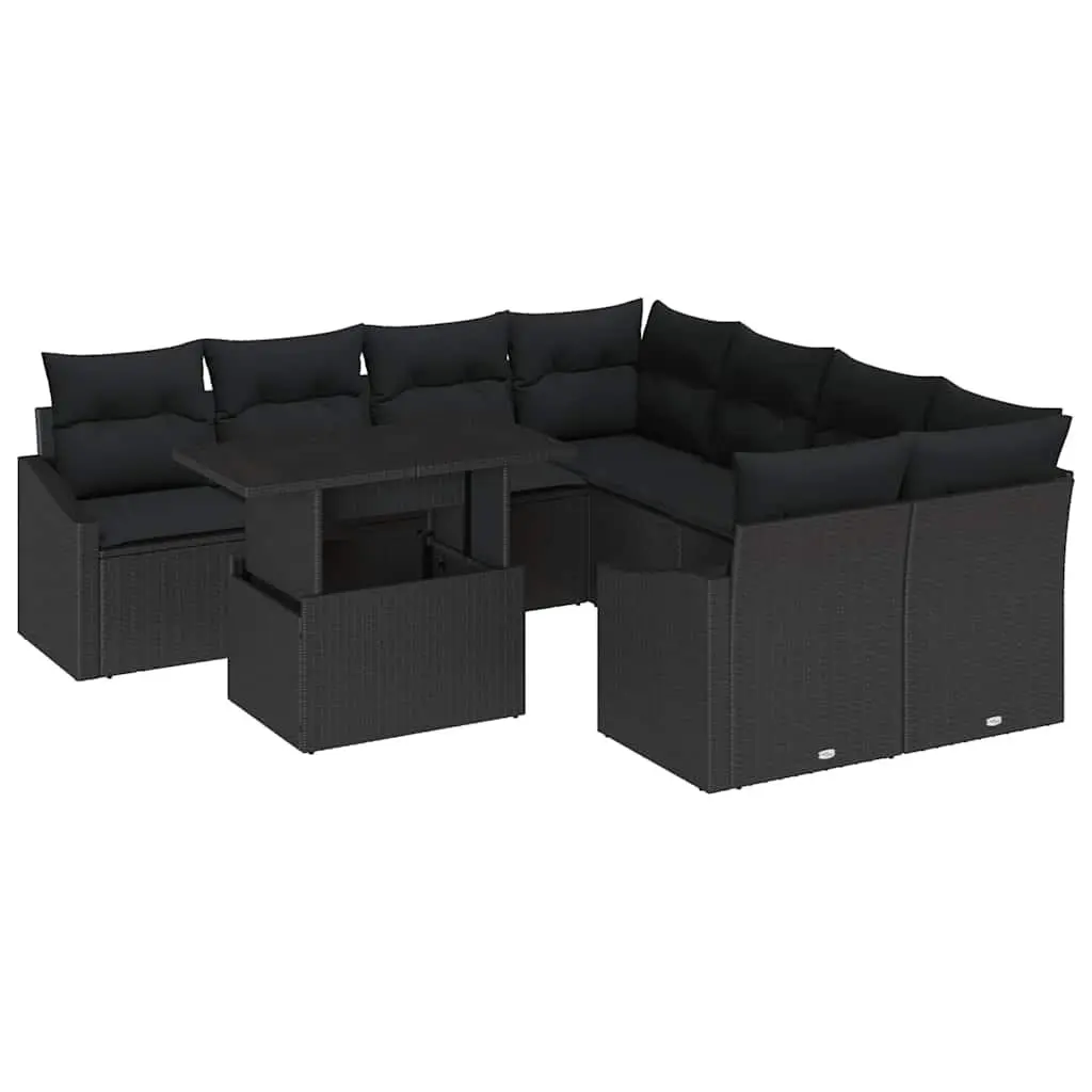 Outdoor Garden Sofa Set 9 Pcs Modular Black Poly Rattan Patio Seating With
