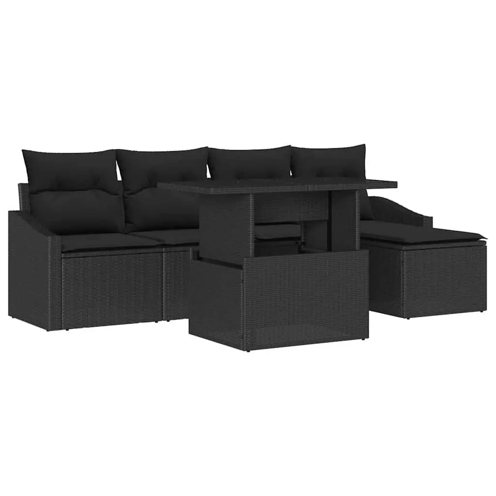 Modular Garden Sofa Set 6 Piece Outdoor Seating Black with Cushions Table