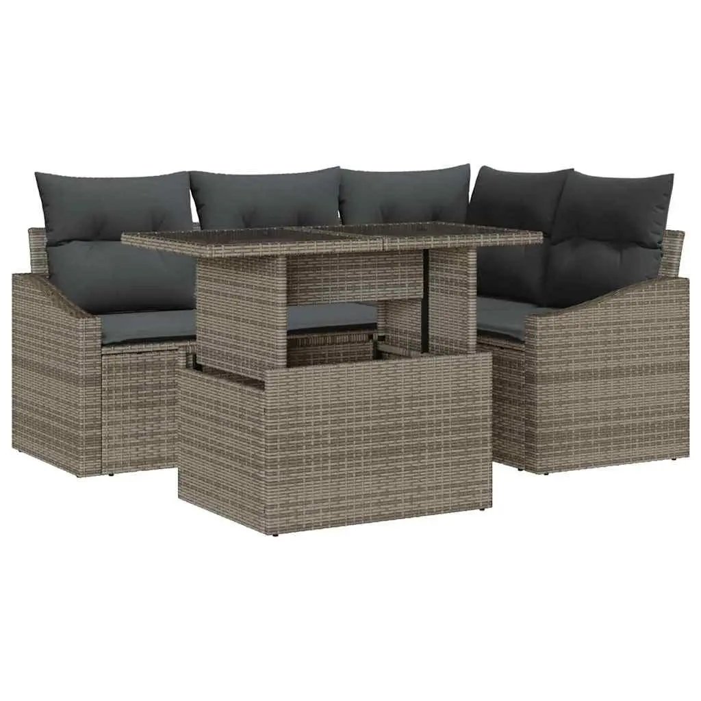 Modular Garden Sofa Set 5 Piece Outdoor Furniture Grey with Cushions