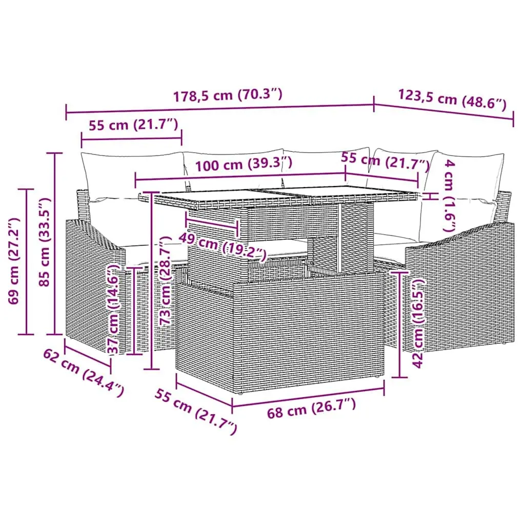 Modular Garden Sofa Set 5 Piece Outdoor Furniture Grey with Cushions