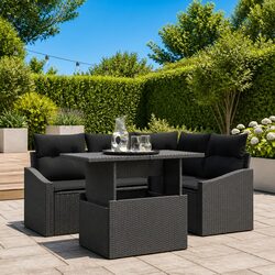 Outdoor Garden Sofa Set 5 Piece Modular Black Poly Rattan Furniture with