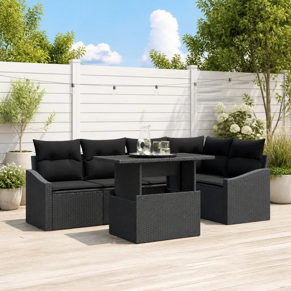 Modular Garden Sofa Set 6 Pieces Outdoor Furniture Black Poly Rattan