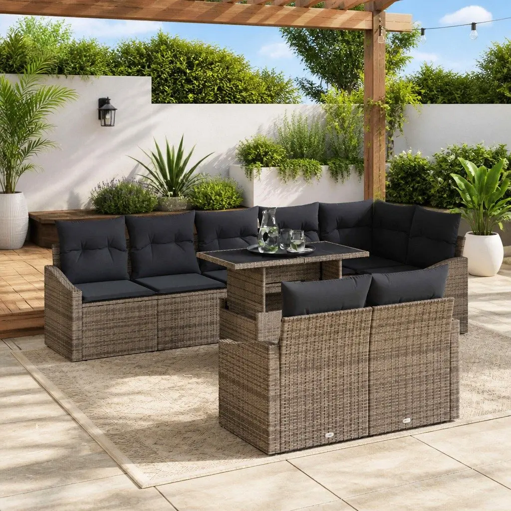Modular Garden Sofa Set 9 Piece Outdoor Corner Sectional with Cushions Grey