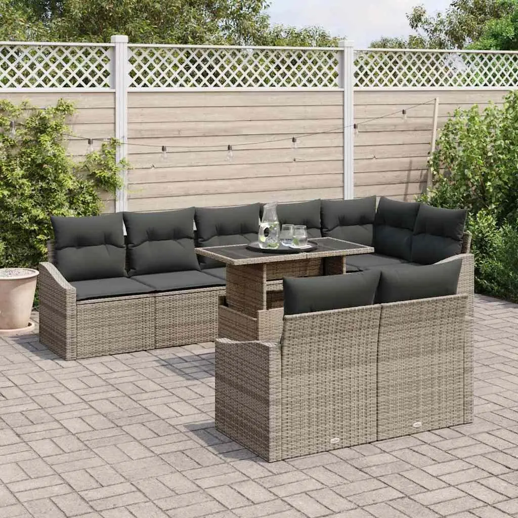 Modular Garden Sofa Set 9 Piece Outdoor Corner Sectional with Cushions Grey