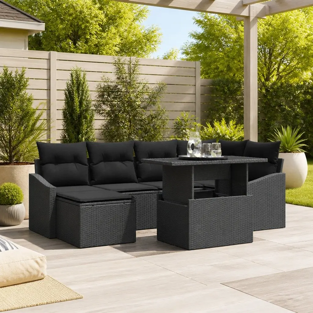 Modular Garden Sofa Set 7 Piece Outdoor Living Black Poly Rattan Steel