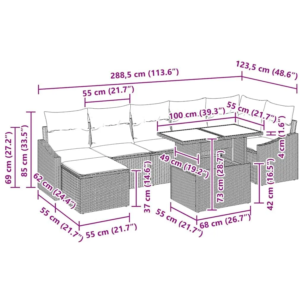 Outdoor Garden Sofa Set Modular Lounge Seating 8 Pieces Black Poly Rattan