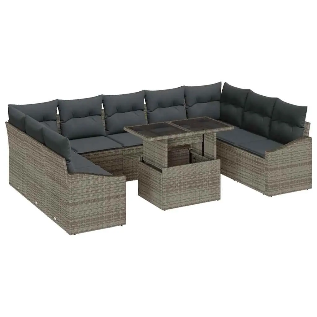 Outdoor Sofa Set 10 Pieces Grey Poly Rattan Garden Patio Furniture with Cushions
