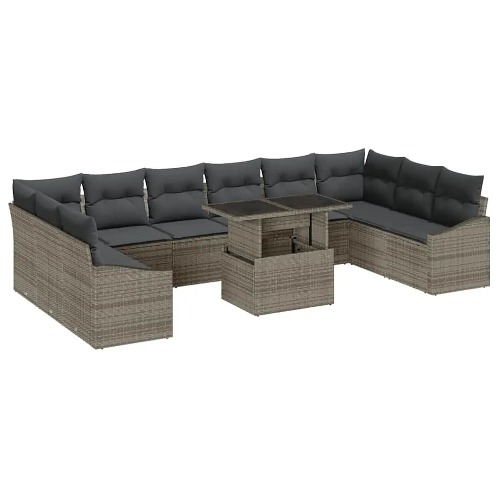 Outdoor Sofa Set 11 Pieces Grey Poly Rattan Garden Furniture Adjustable Height Table
