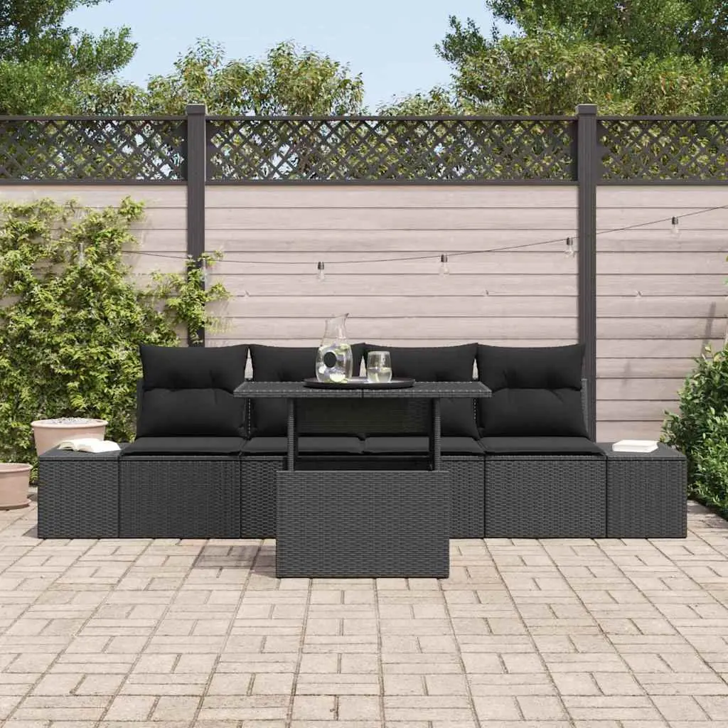 Outdoor Sofa Set Height Adjustable Garden Furniture 5 Piece Black Poly Rattan