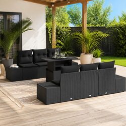 Outdoor Sofa Set 7 Pieces Modular Garden Furniture Black Poly Rattan Height