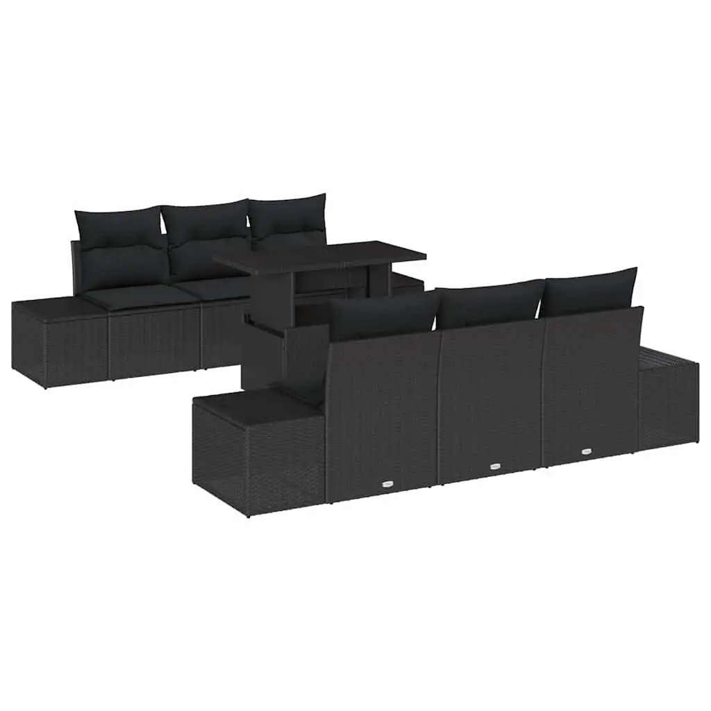 ModularOutdoorSofaSet7PiecesBlackPolyRattanAdjustableHeightTable