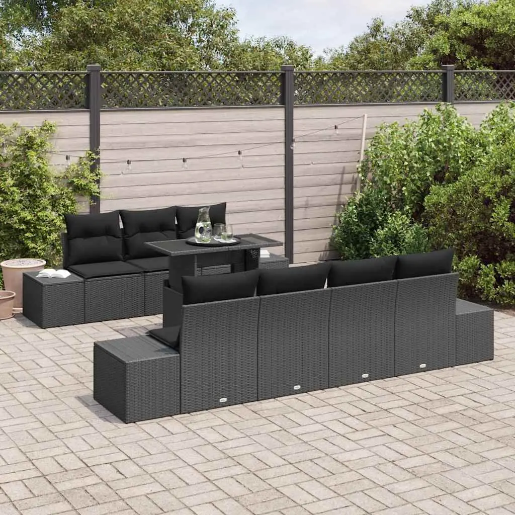 Outdoor Garden Sofa Set 8 Pieces Modular Black Poly Rattan Adjustable Table