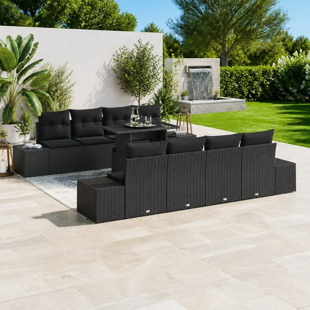 Outdoor Garden Sofa Set Modular Seating 9 Piece Height-Adjustable Table Black