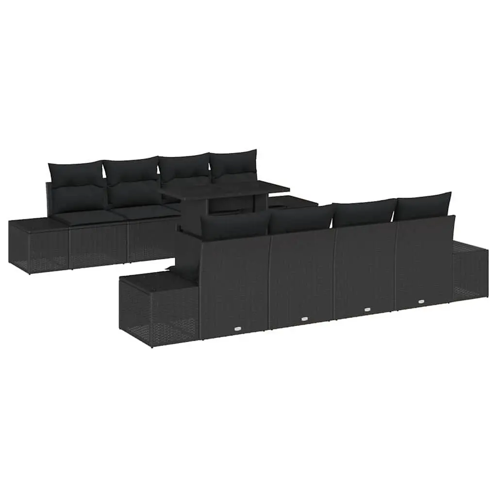 Outdoor Garden Sofa Set Modular Seating 9 Piece Height-Adjustable Table Black
