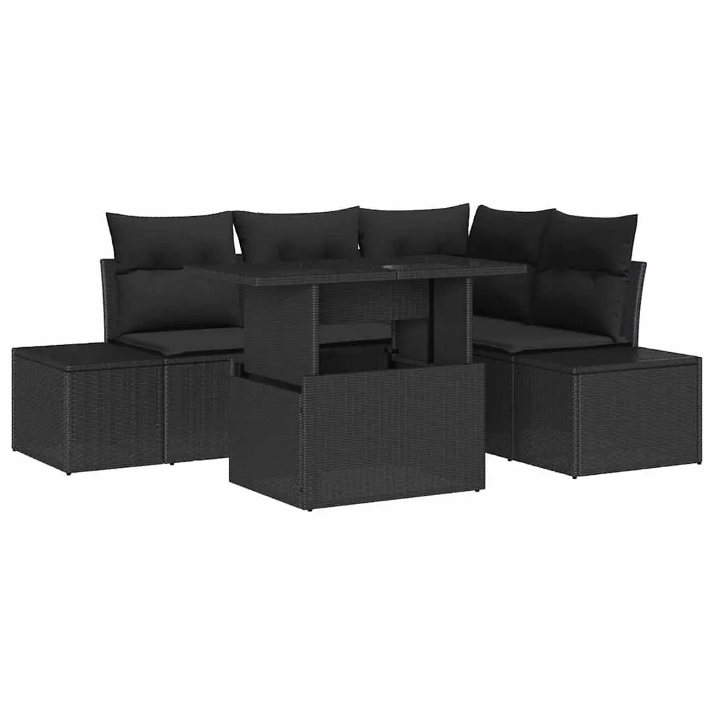 Modular Garden Sofa Set 5 Piece Outdoor Seating Black Poly Rattan