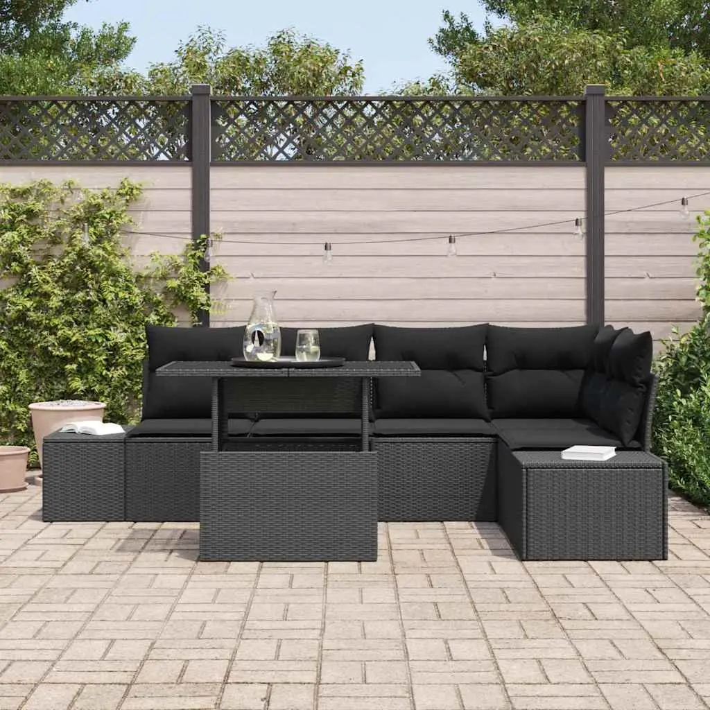 Garden Sofa Set Modular Outdoor Furniture 6 Piece Black Poly Rattan Lounge