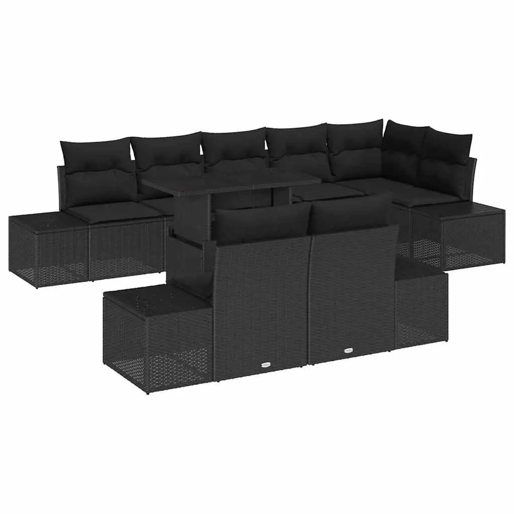 Modular Garden Sofa Set 9 Pieces Outdoor Seating Black Poly Rattan