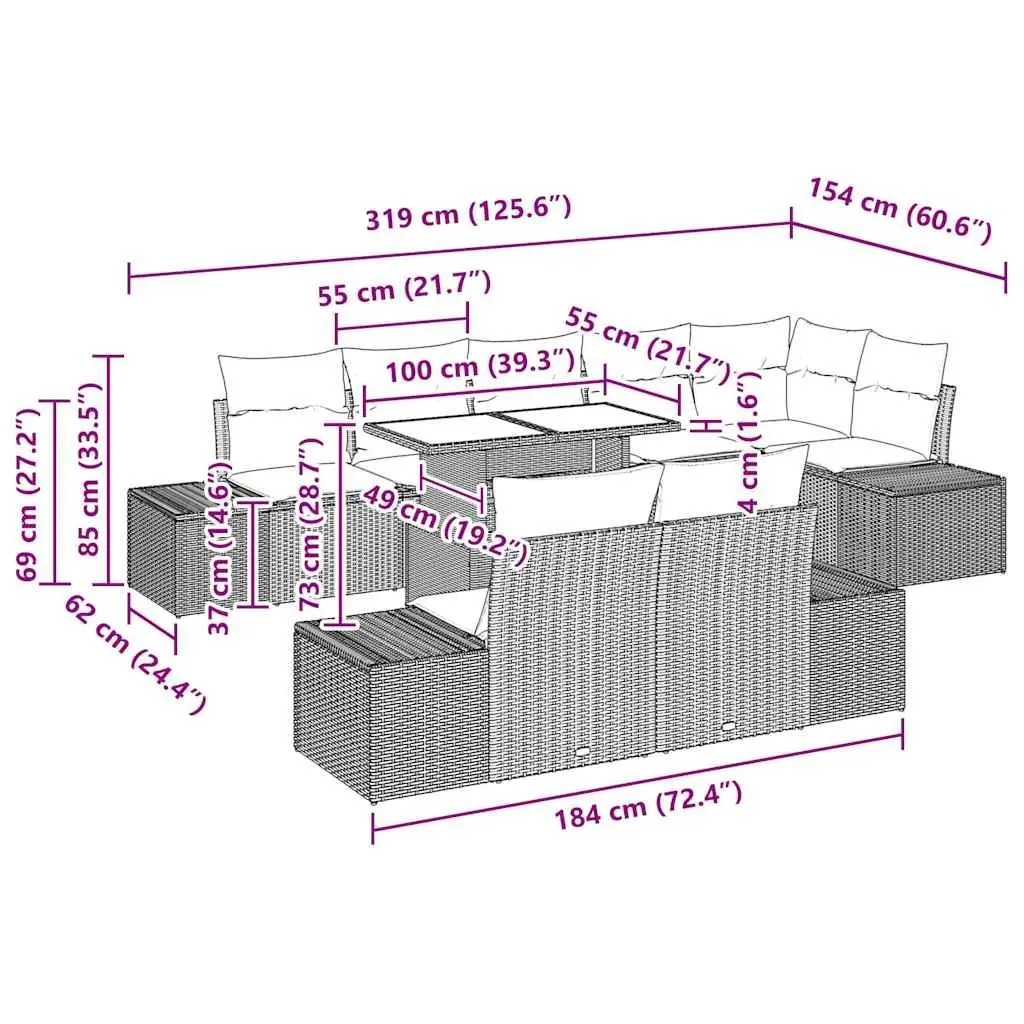Modular Garden Sofa Set 9 Pieces Outdoor Seating Black Poly Rattan