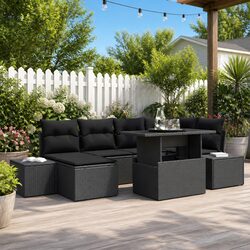 Garden Sofa Set 7 Pieces Modular Outdoor Seating Black Poly Rattan Steel Frame