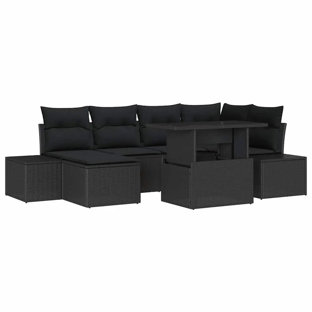 Garden Sofa Set 7 Pieces Modular Outdoor Seating Black Poly Rattan Steel Frame