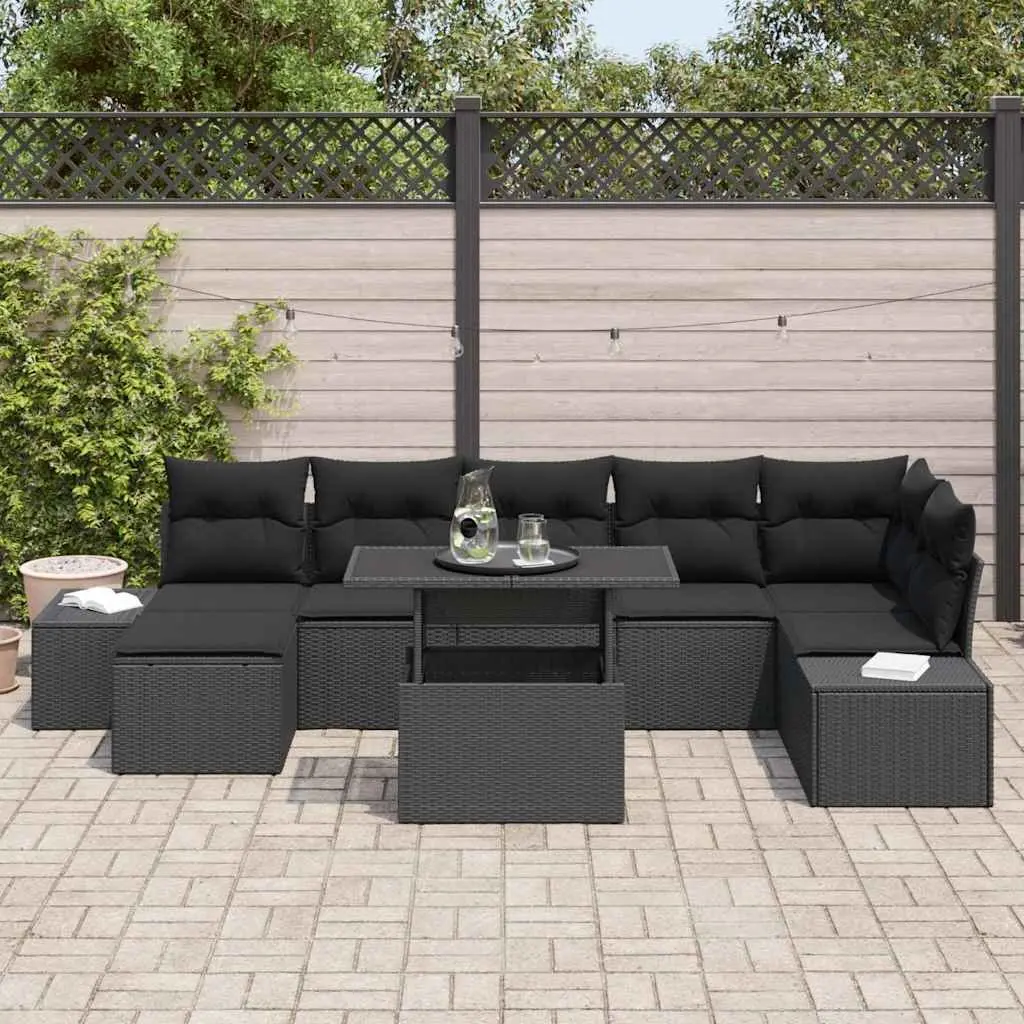 Modular Garden Sofa Set Outdoor Seating 8 Piece Black Poly Rattan with Cushions