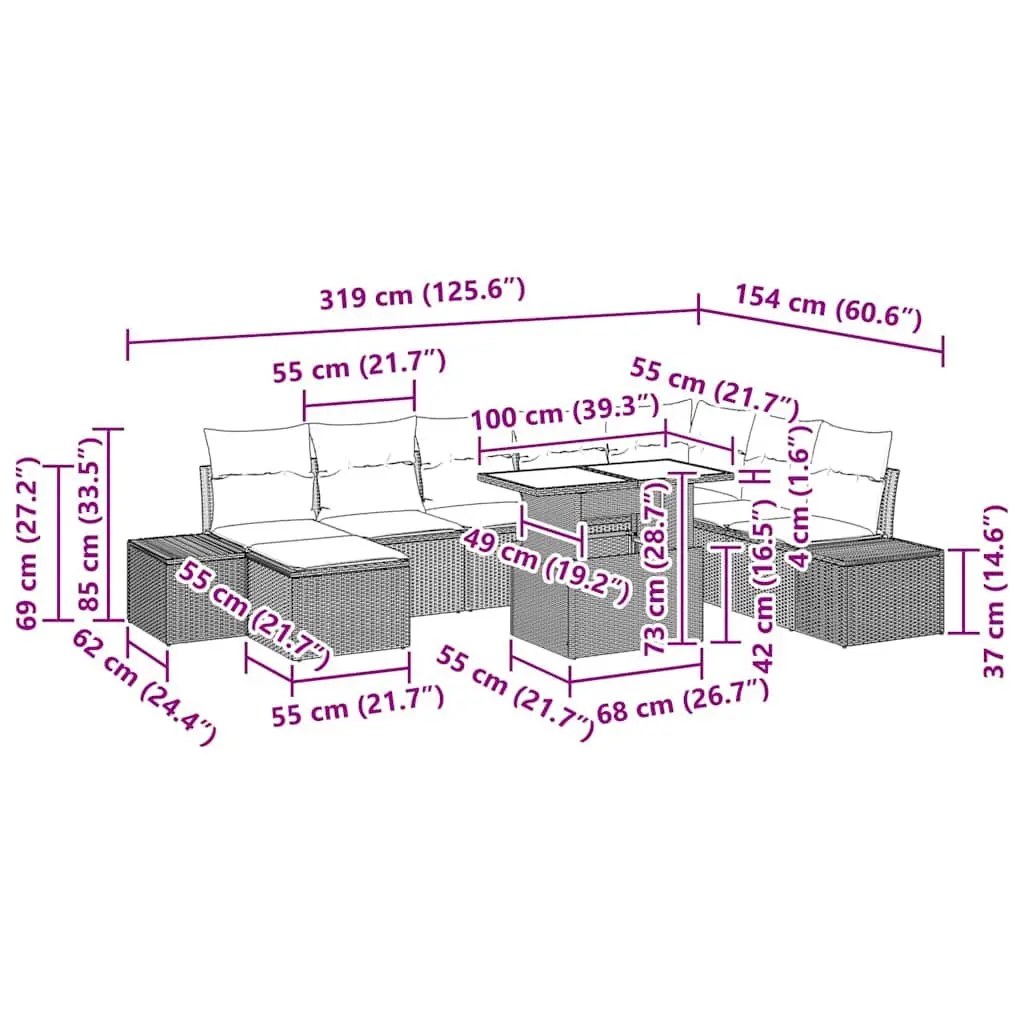 9 Piece Modular Outdoor Sofa Set