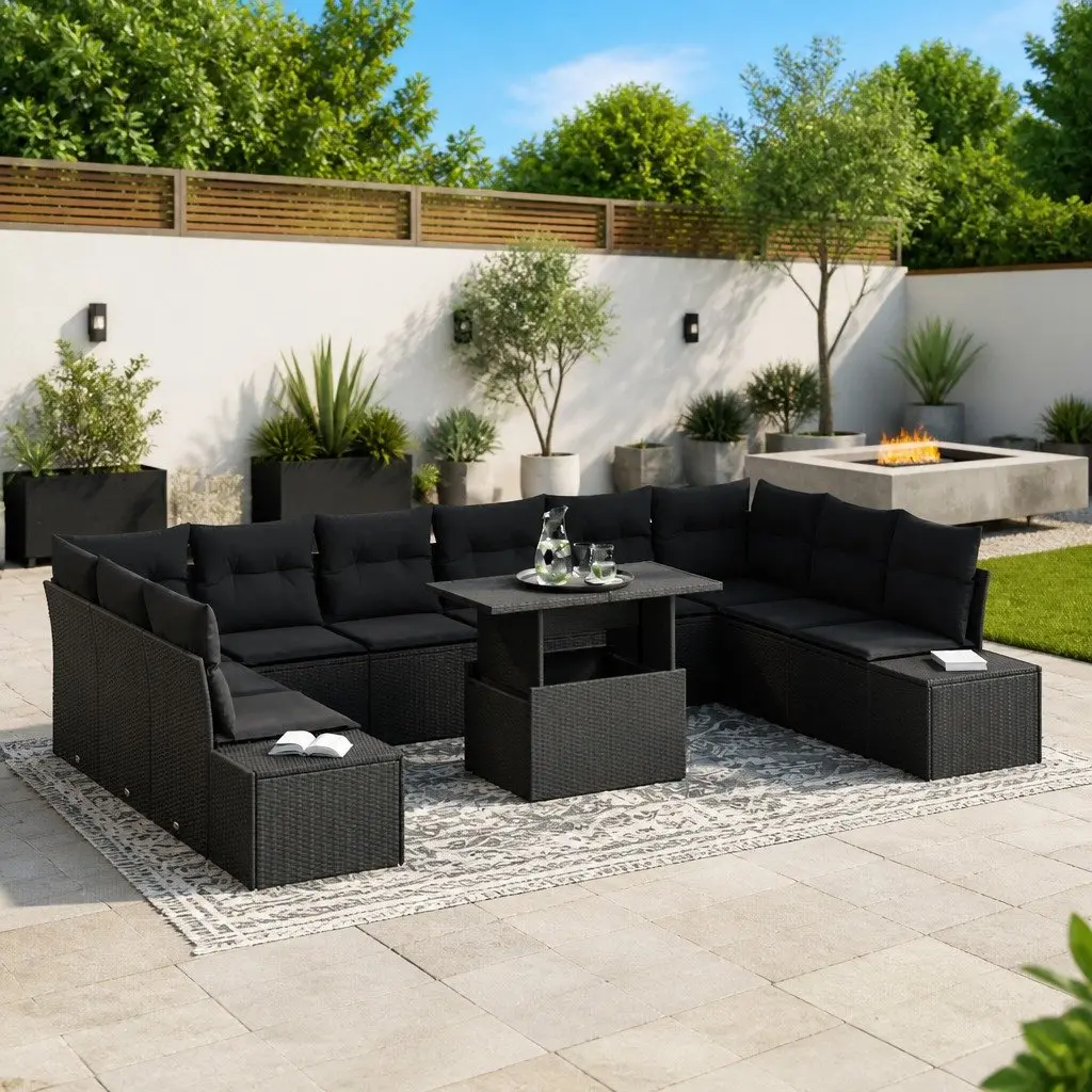 Modular Garden Sofa Set Outdoor Lounge Seating 11 Piece Black