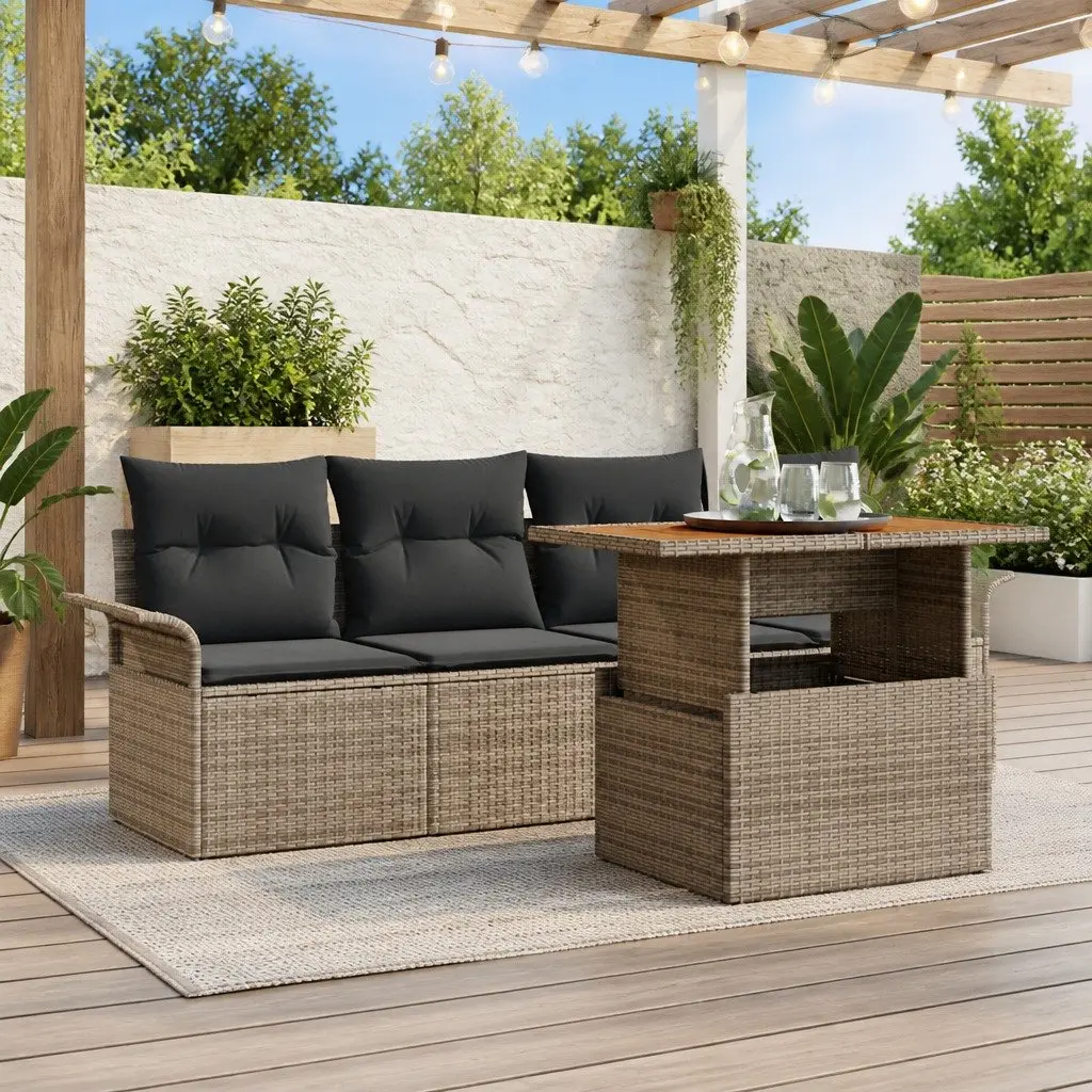 Modular Garden Sofa Set 5 Piece Outdoor Seating Grey Rattan with Cushions