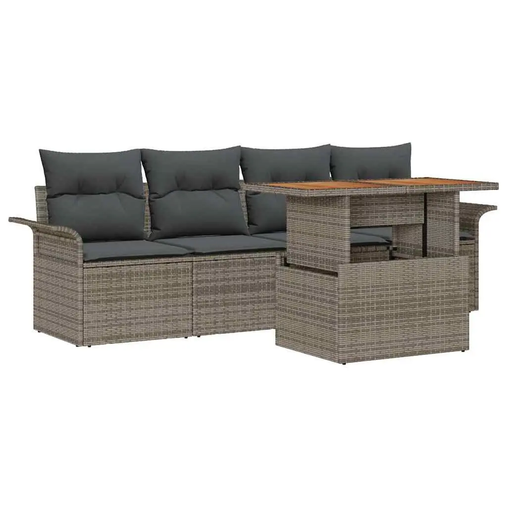 Modular Garden Sofa Set 5 Piece Outdoor Seating Grey Rattan with Cushions