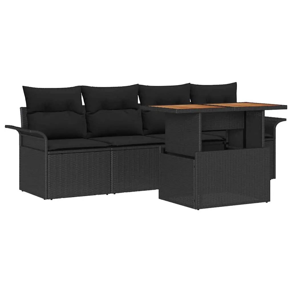 Garden Sofa Set 5pcs Black Poly Rattan Outdoor Modular Lounge with Table