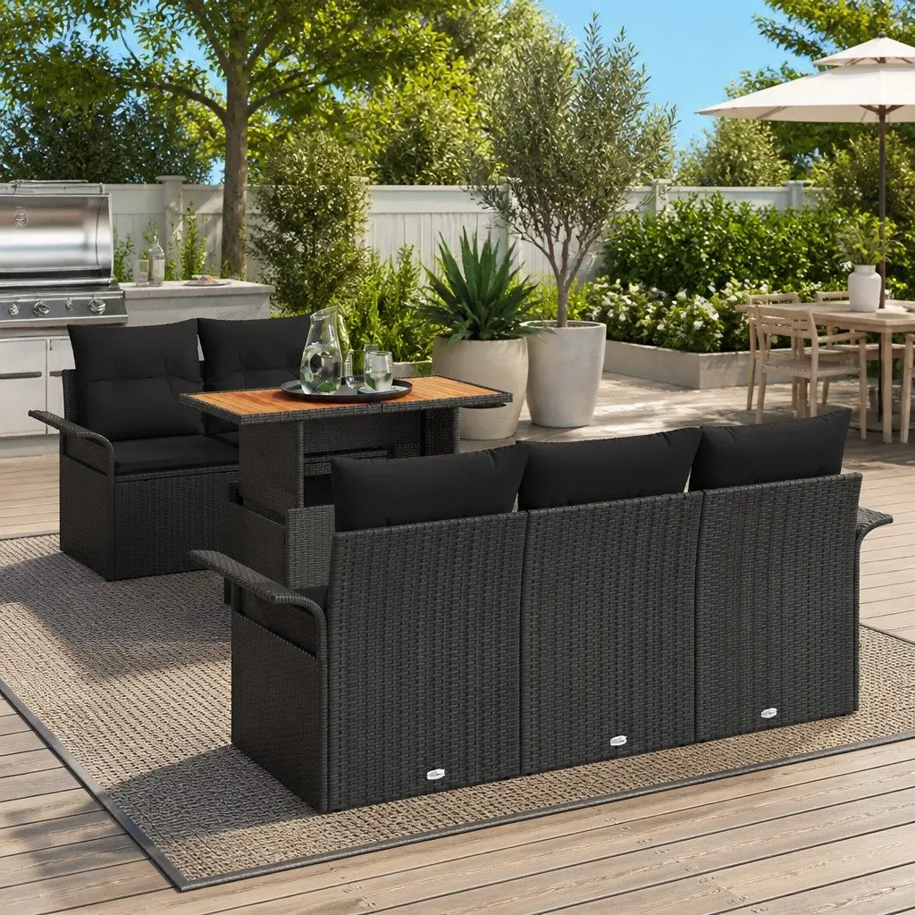 Modular Outdoor Garden Sofa Set 6 Piece Seating Suite Black Poly Rattan