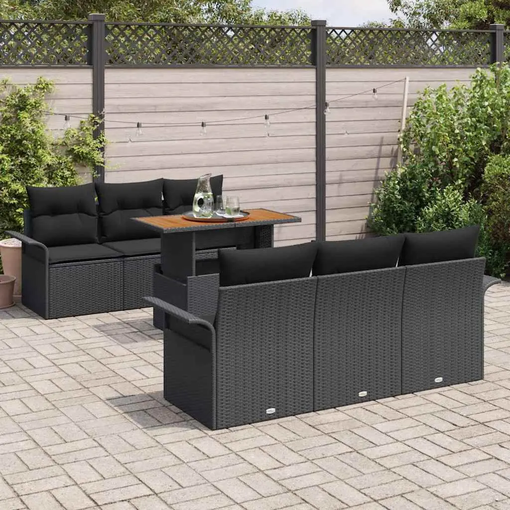 Garden Sofa Set 7 Pcs Outdoor Seating Poly Rattan Modular Lounge Black