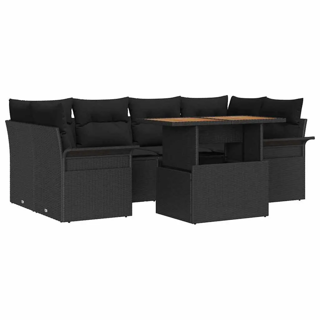 Outdoor Garden Sofa Set 7 Pieces with Storage Cushions Black Rattan Patio