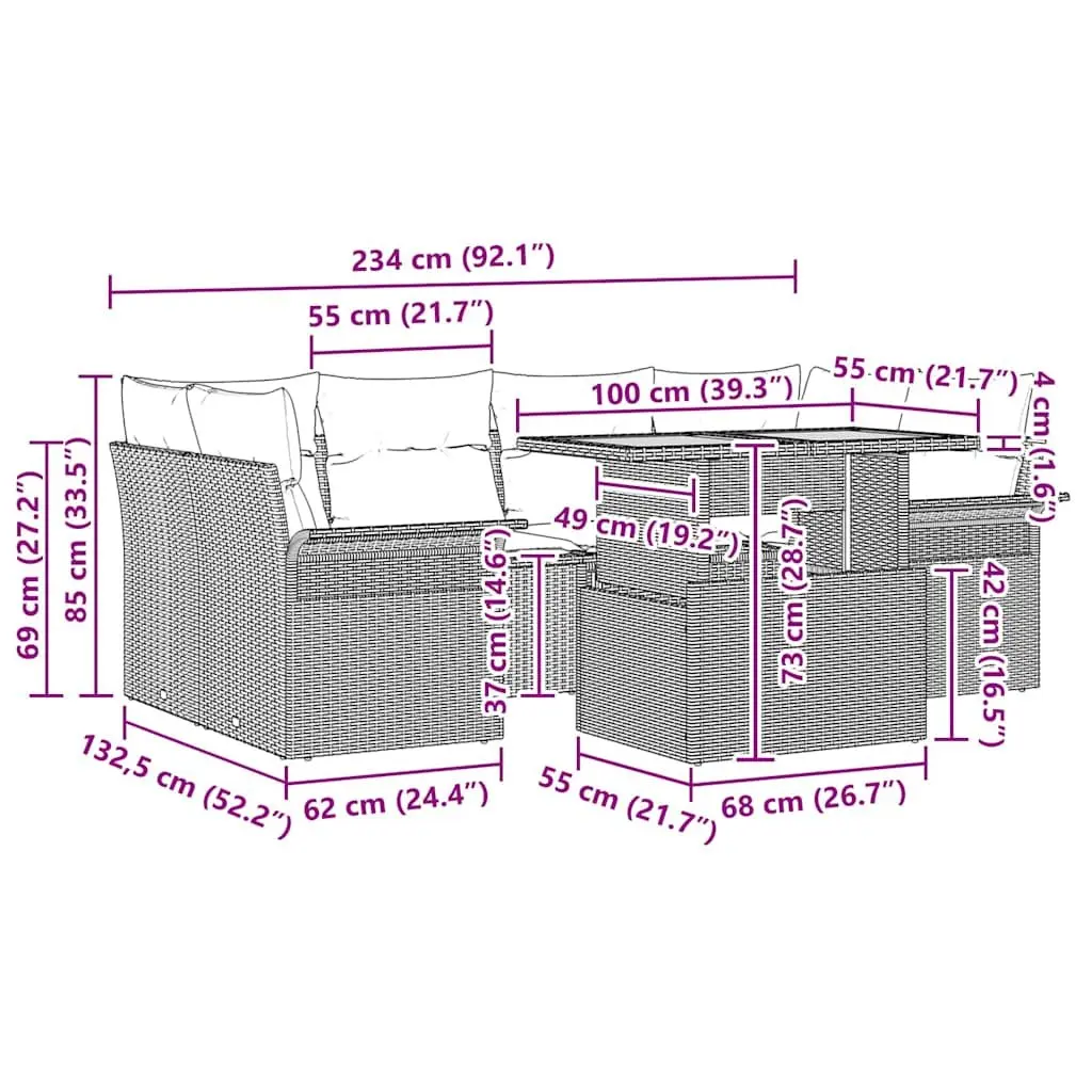 Outdoor Garden Sofa Set 7 Pieces with Storage Cushions Black Rattan Patio