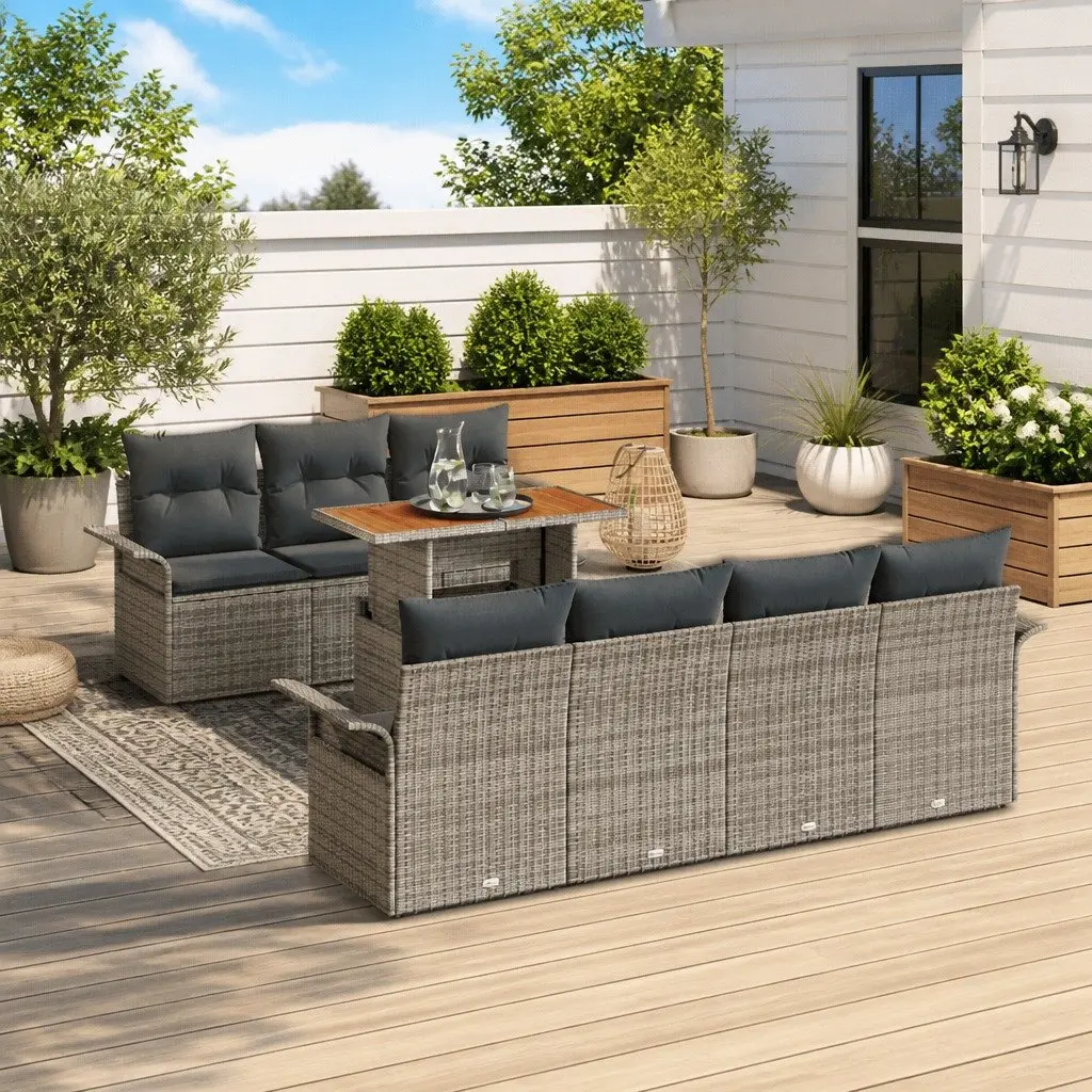 Garden Sofa Set 8 Pieces Grey Outdoor Furniture Poly Rattan