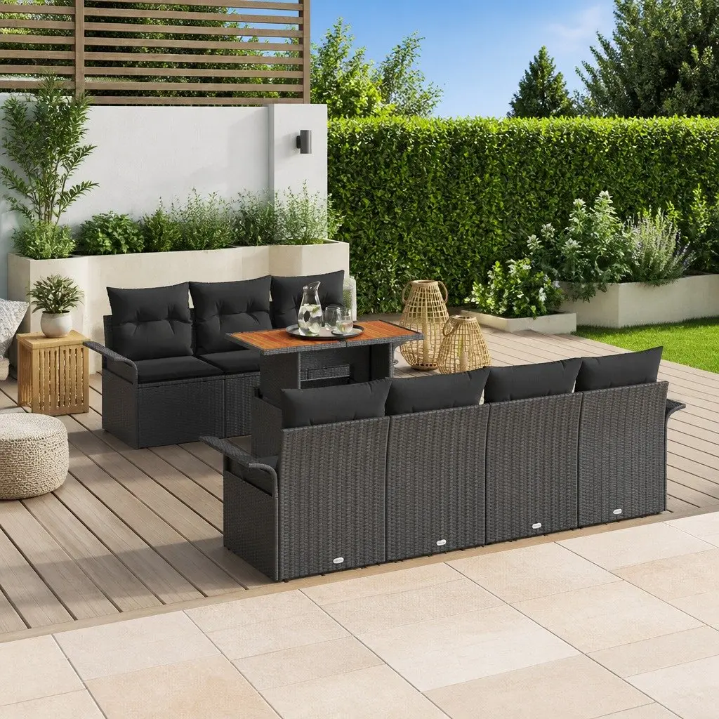 Garden Sofa Set Outdoor Seating 8 Piece Poly Rattan Black