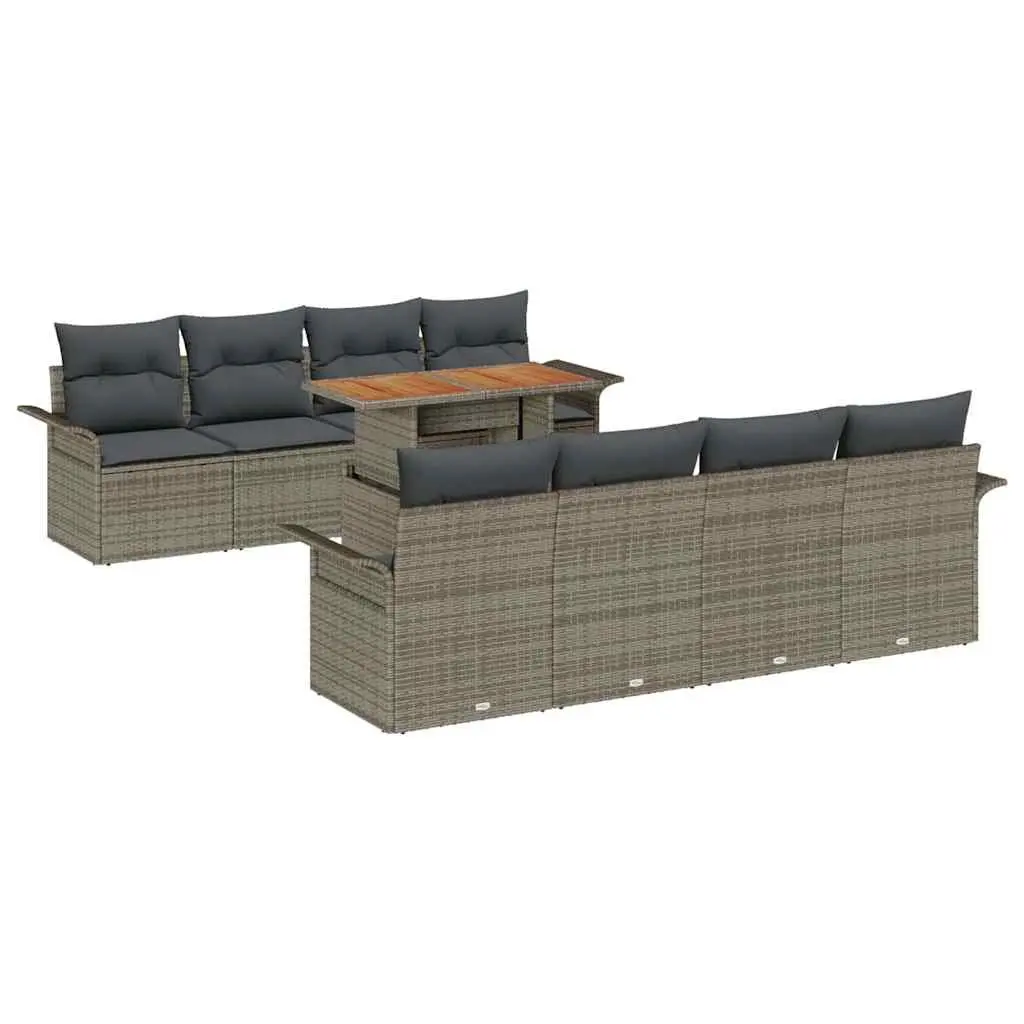 Outdoor Garden Sofa Set Modular Seating 7 Pieces Grey Poly Rattan with Acacia Wood Table