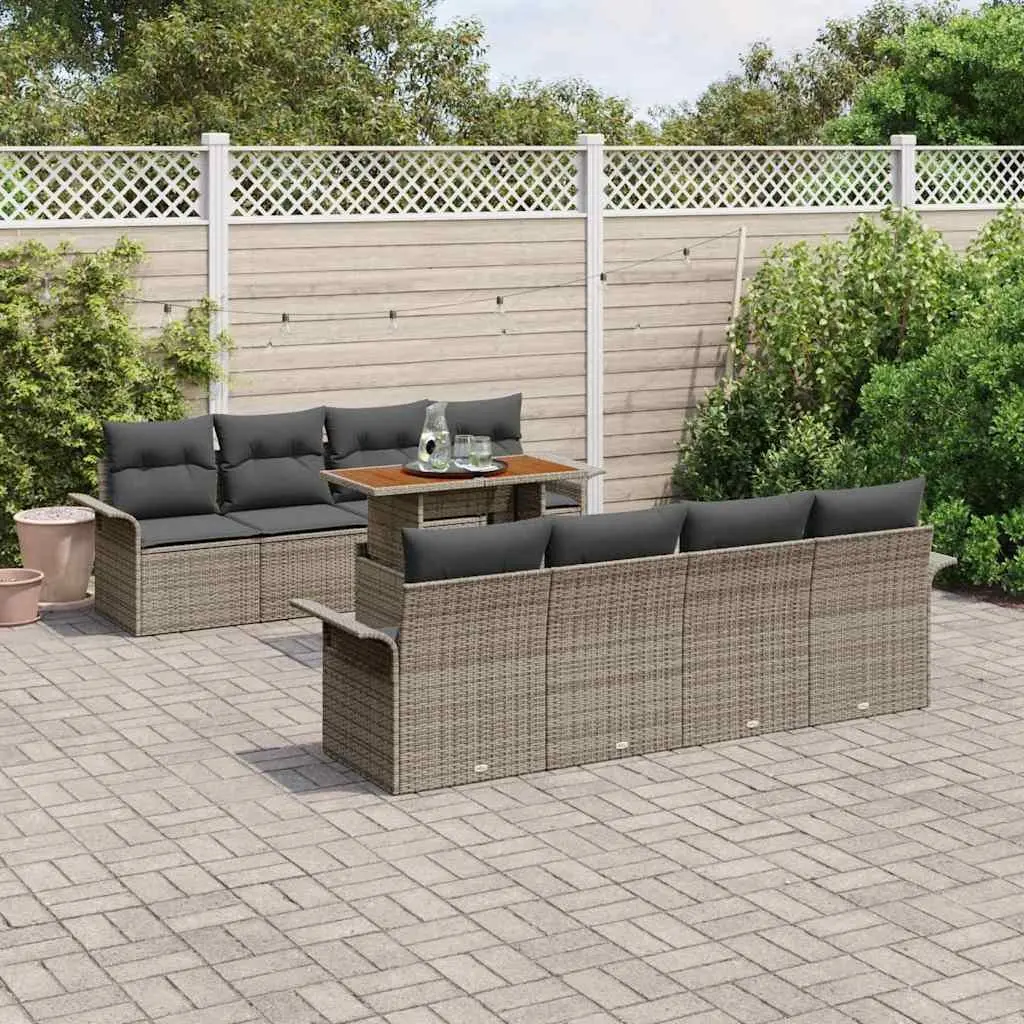 Outdoor Garden Sofa Set Modular Seating 7 Pieces Grey Poly Rattan with Acacia Wood Table