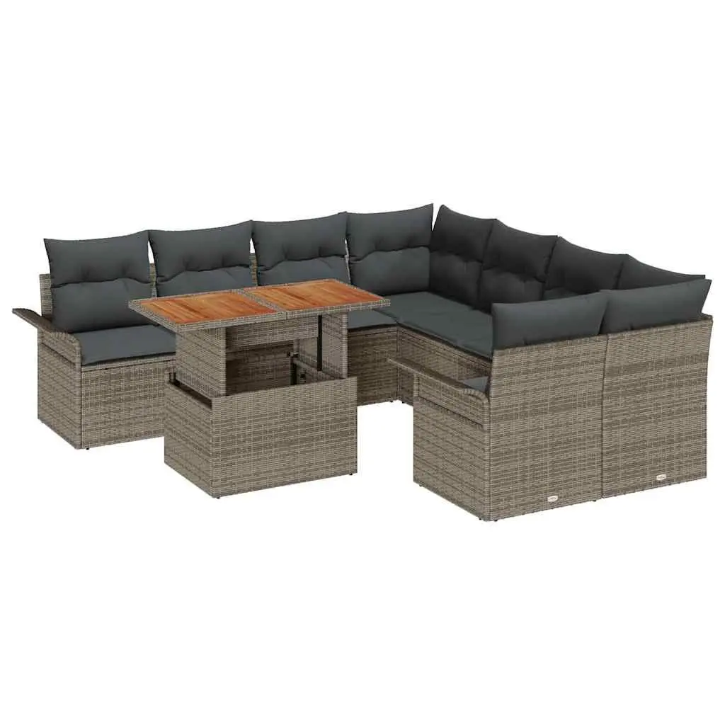 Garden Sofa Set with Cushions Outdoor Seating Grey Poly Rattan Patio Furniture