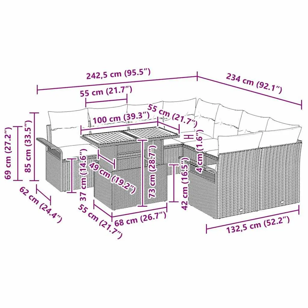 Garden Sofa Set with Cushions Outdoor Seating Grey Poly Rattan Patio Furniture