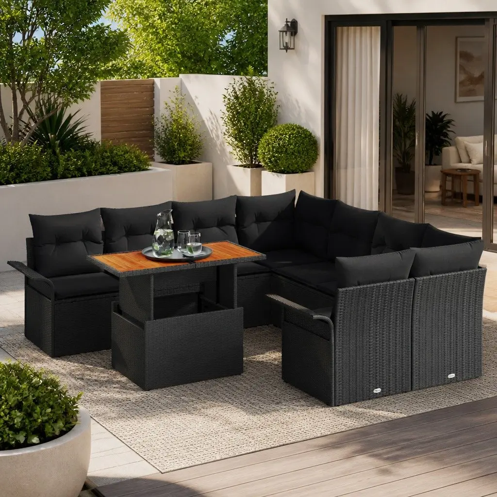 Garden Sofa Set Outdoor Living Black Poly Rattan Cushions