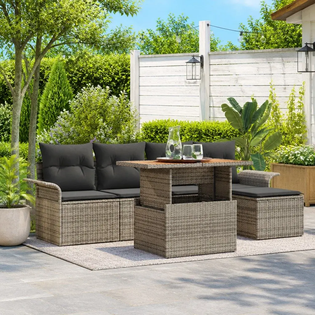 Garden Sofa Set 6 Piece Outdoor Seating Grey with Storage Cushions Table